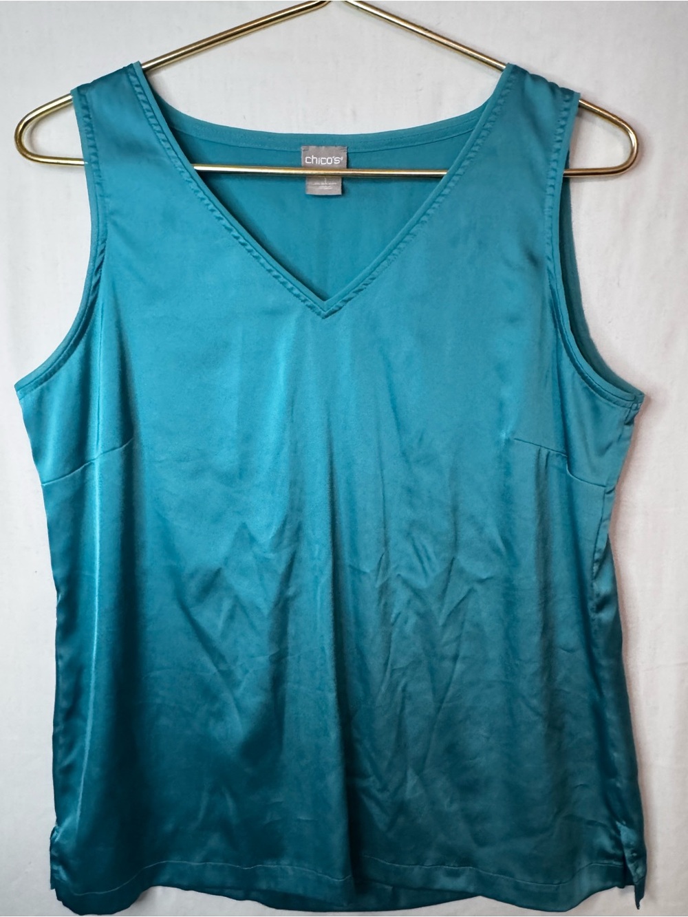 Chico's Teal V-Neck Satin Tank
